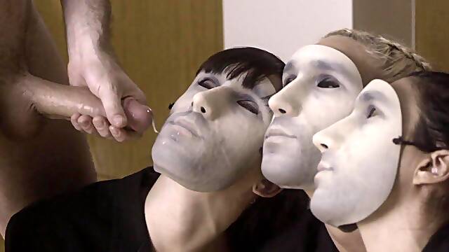 Masked bitches wait in line for this man to bang their pussies