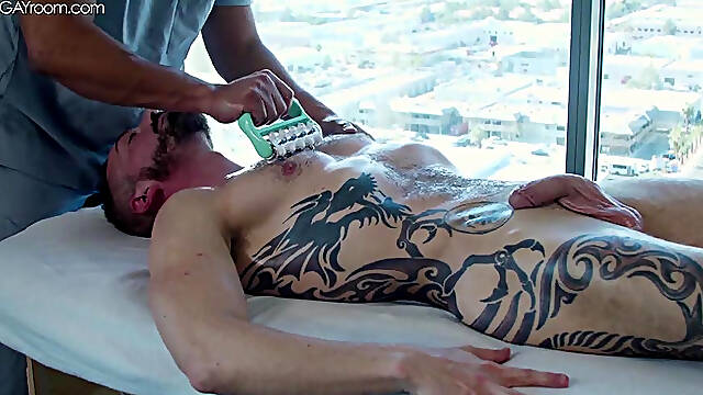 Masseuse Pounds His Inked Up Clients Tight Asshole