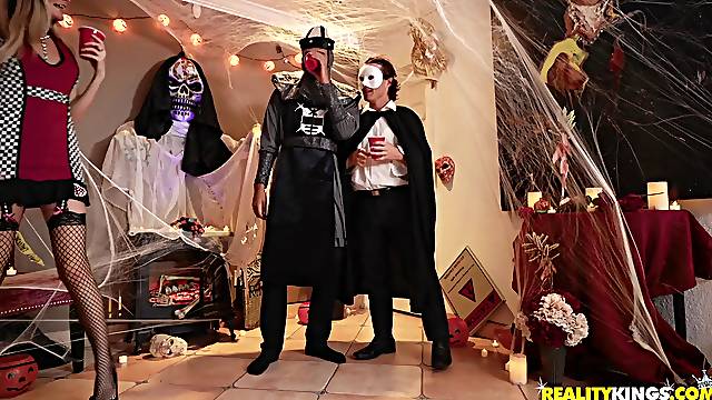 Serious couch hardcore on Halloween