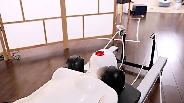 White latex doll gets her physical workout session with