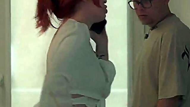 Step mom shares bed with step pal in hotel for creampie