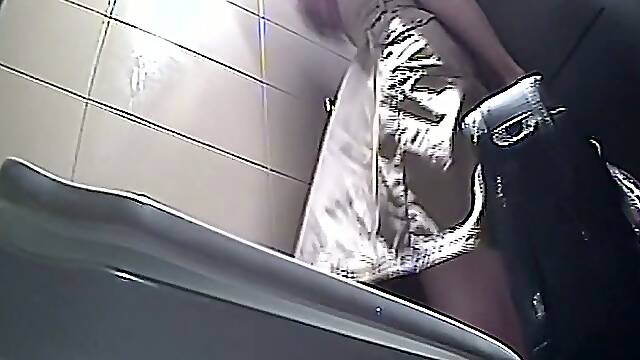 Brunette amateur white woman pisses in the toilet on hidden cam