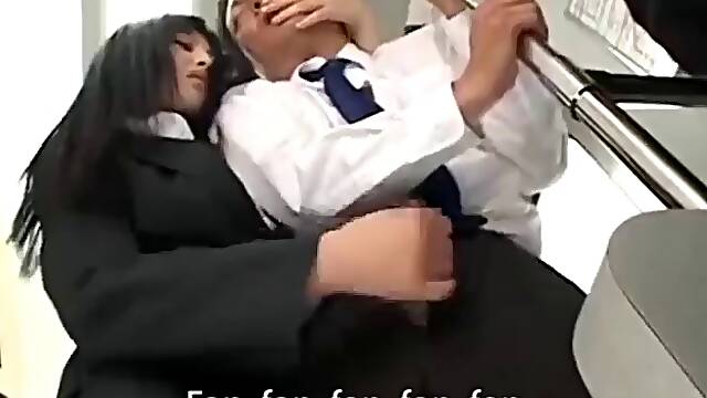 Asian Saori Hara masturbates with a shy stranger on a public train English subtitles