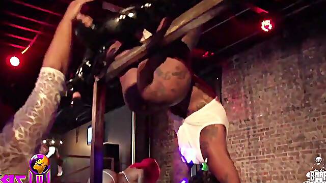 Trinas Birthday Party: Naughty ebony slut strips, masturbates, and gets wet in public