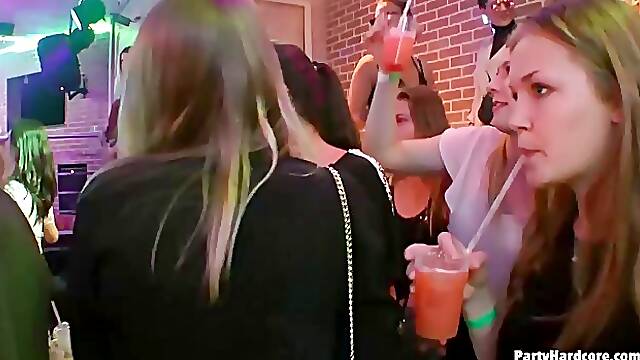 Racy girls are sucking random dicks in the night club, during a private birthday party