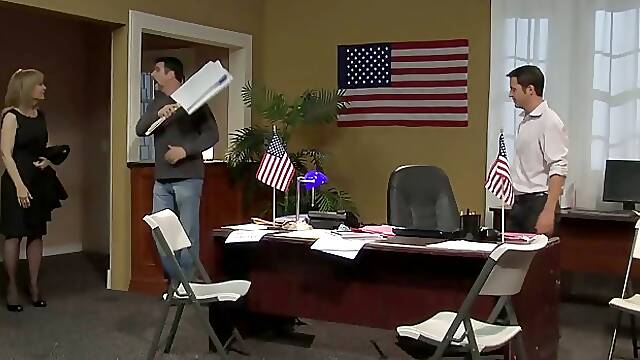 Nina Hartley is having a rough day at work and could use a good fuck