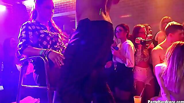 Dirty minded girl is sucking a handsome stranger's dick during a late night party, in the club