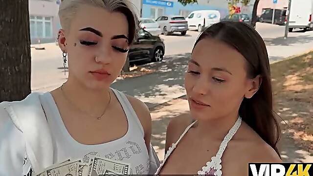 VIP4K. Lesbians dont mind Licking each others Pussies in front of a Stranger for Money