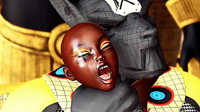Anubis fucks hard a sexy ebony in an egyptian temple - Creampie