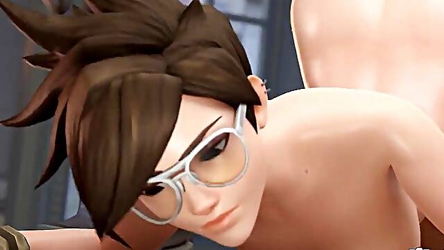 Tracer & three Lads One by One - Oral-job, Anal & Screw During the time that Playing Game CG Overwatch Porn