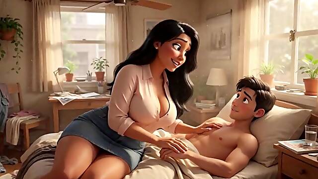 Curvy Older Woman Catches Guy Masturbating And Joins Him After Years Out of Sex (AI generated)