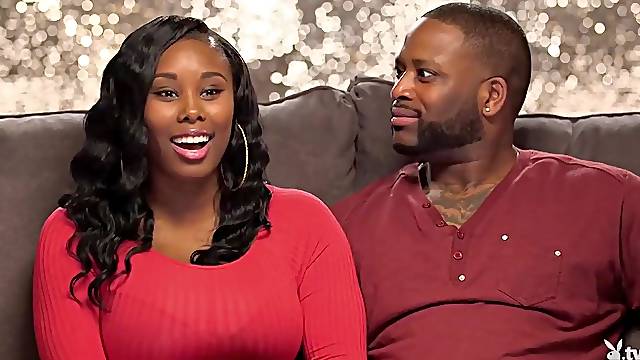 Voluptuous ebony lady in a sexy, red dress is ready to start fucking her boyfriends friend