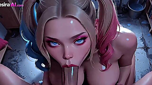 CG Harley Quinn Rides Large Ramrod and Demands Ribald Jizz flow AI Generated