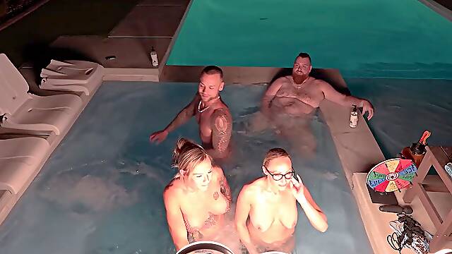 Super-steamy tub live that turns into group sex and swapping ending in a dual testicle tonic pie