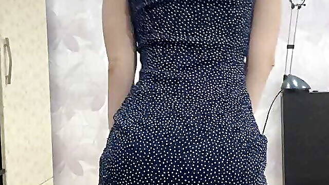 Teasing you in a short dress without underwear