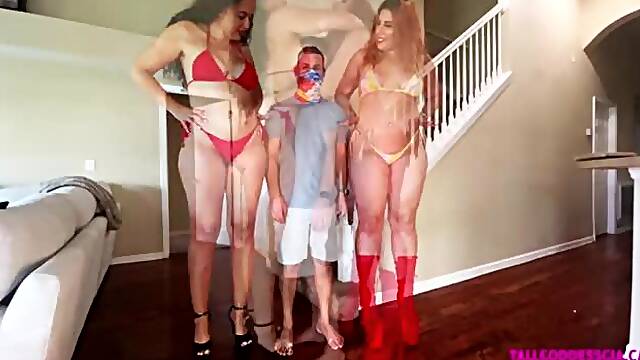 Goddess Gia and Marcy Size Comparison with Average Sized Man