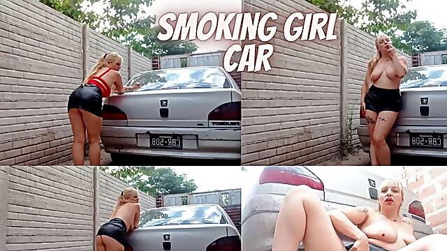 Smoking girl + car