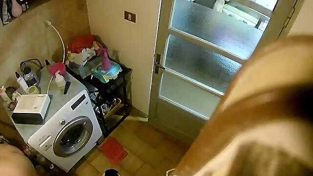SECURITY CAM VOYEUR: Nicoletta Spied on from Above in Her Bathroom