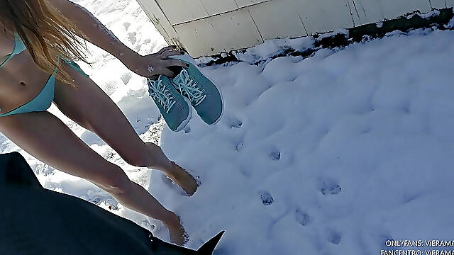 Bikini Snow Angel and Walking Barefoot