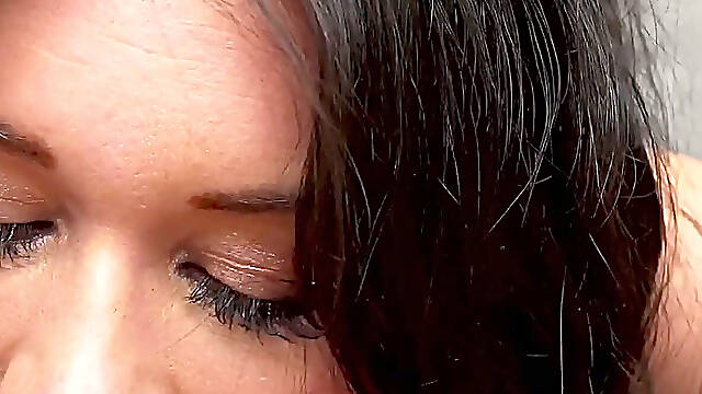 Horny brunette POV cum in mouth BBC blowjob and foreskin play